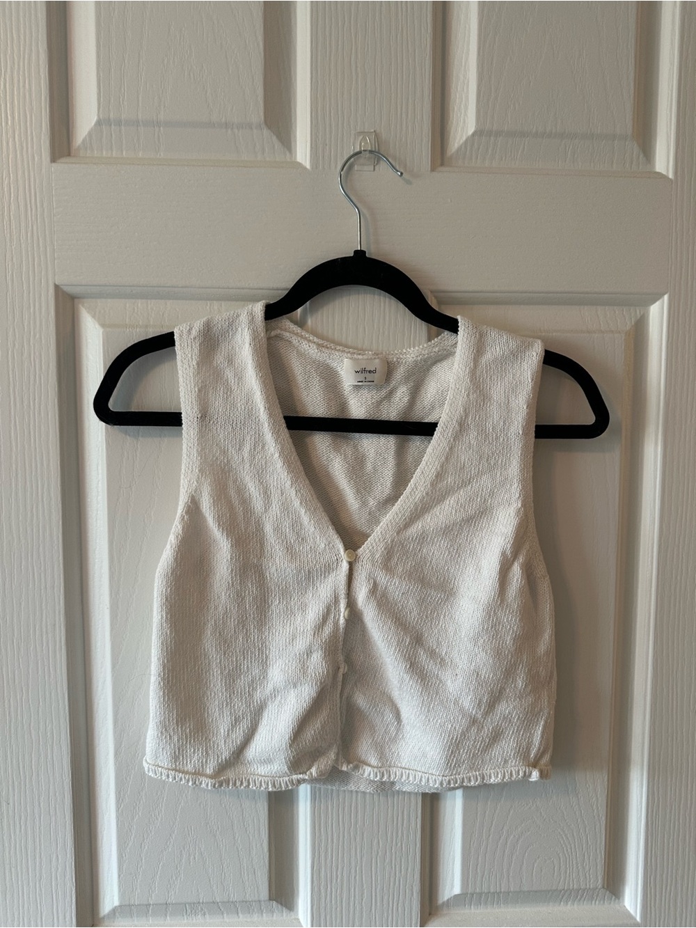 Wilfred aritzia White Knit Cropped V-Neck Tank Top